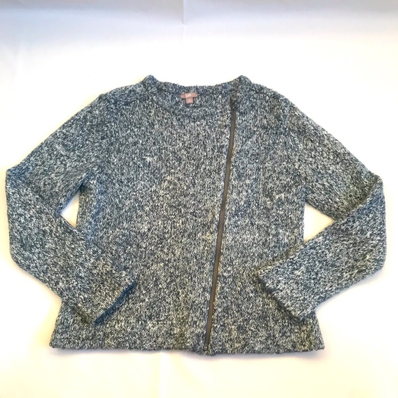 J. Jill grey and white asymetrical front zip knit sweater jacket size Me… - Picture 2 of 10
